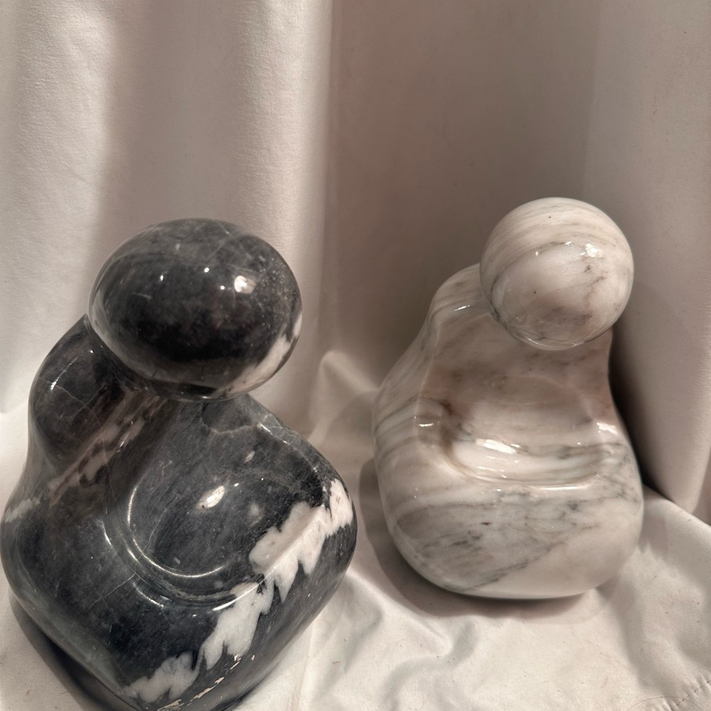 Vintage Marble Madonna Statues - Black & White - 1980s